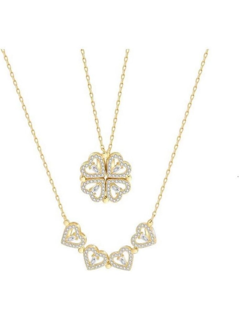 Sterling Silver Heart & Clover Convertible Pendant Necklace - Elegant Jewelry